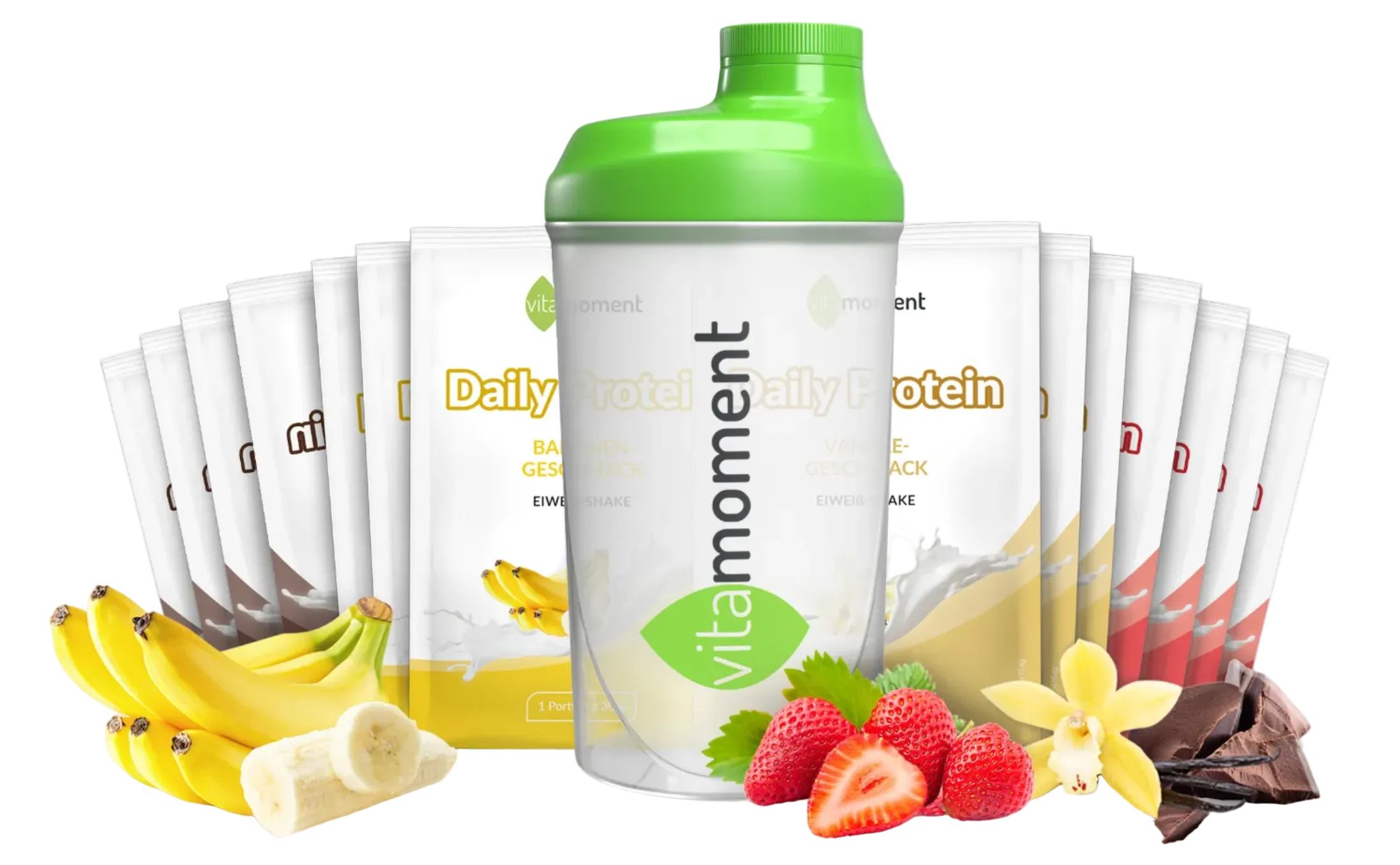 14 Daily Protein-Proben inkl. Shaker - VitaMoment Produkt