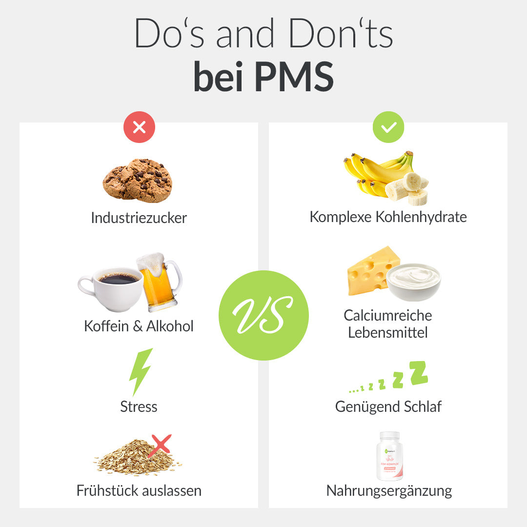 PMS Symptome: Infografik Dos and Donts bei PMS
